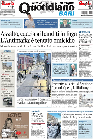 Prima pagina Nuovo Quotidiano di Puglia (Bari) di oggi - Quotidiano regionale