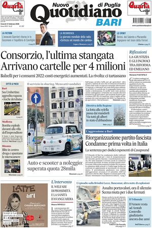 Prima pagina Nuovo Quotidiano di Puglia (Bari) di oggi - Quotidiano regionale