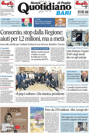 Prima pagina Nuovo Quotidiano di Puglia (Bari) di oggi - Quotidiano regionale