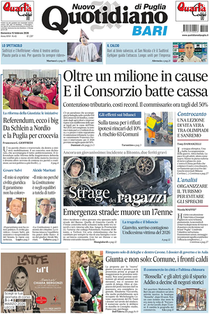 Prima pagina Nuovo Quotidiano di Puglia (Bari) di oggi - Quotidiano regionale