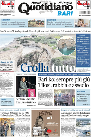Prima pagina Nuovo Quotidiano di Puglia (Bari) di oggi - Quotidiano regionale