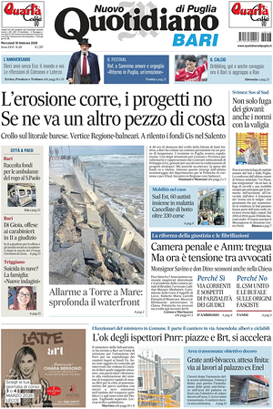 Prima pagina Nuovo Quotidiano di Puglia (Bari) di oggi - Quotidiano regionale
