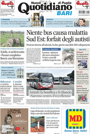 Prima pagina Nuovo Quotidiano di Puglia (Bari) di oggi - Quotidiano regionale