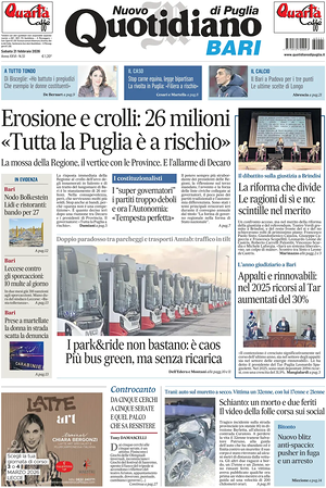 Prima pagina Nuovo Quotidiano di Puglia (Bari) di oggi - Quotidiano regionale