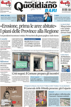 Prima pagina Nuovo Quotidiano di Puglia (Bari) di oggi - Quotidiano regionale