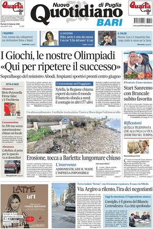 Prima pagina Nuovo Quotidiano di Puglia (Bari) di oggi - Quotidiano regionale