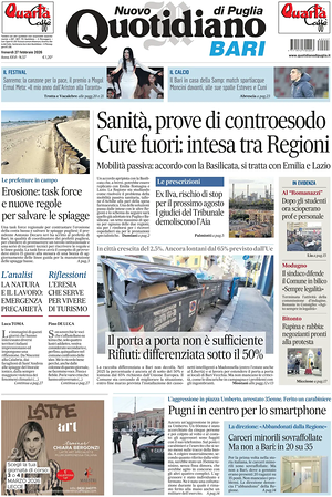 Prima pagina Nuovo Quotidiano di Puglia (Bari) di oggi - Quotidiano regionale