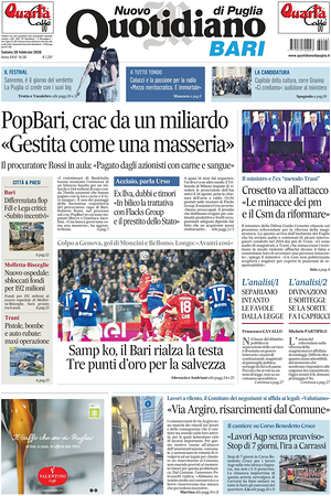 Prima pagina Nuovo Quotidiano di Puglia (Bari) di oggi - Quotidiano regionale