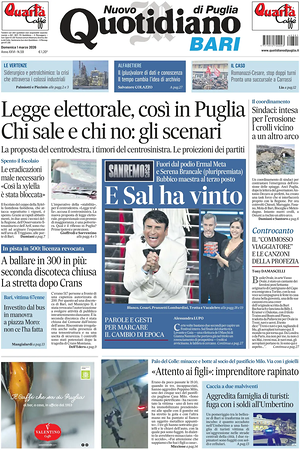Prima pagina Nuovo Quotidiano di Puglia (Bari) di oggi - Quotidiano regionale
