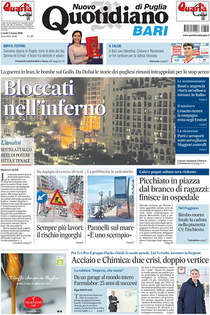 Prima pagina Nuovo Quotidiano di Puglia (Bari) di oggi - Quotidiano regionale