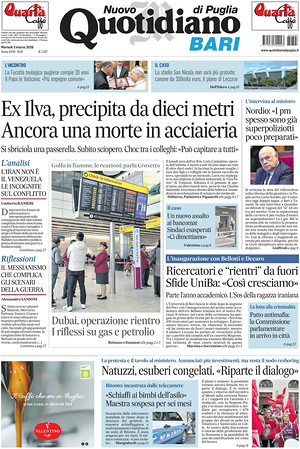 Prima pagina Nuovo Quotidiano di Puglia (Bari) di oggi - Quotidiano regionale
