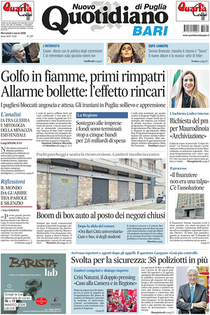 Prima pagina Nuovo Quotidiano di Puglia (Bari) di oggi - Quotidiano regionale