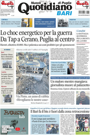 Prima pagina Nuovo Quotidiano di Puglia (Bari) di oggi - Quotidiano regionale