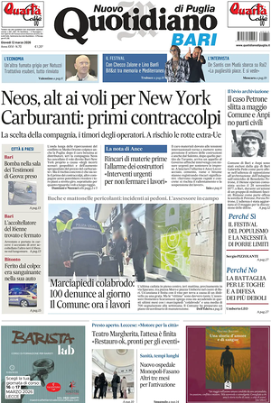 Prima pagina Nuovo Quotidiano di Puglia (Bari) di oggi - Quotidiano regionale