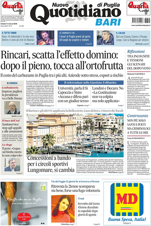 Prima pagina Nuovo Quotidiano di Puglia (Bari) di oggi - Quotidiano regionale
