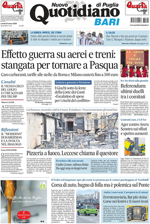 Prima pagina Nuovo Quotidiano di Puglia (Bari) di oggi - Quotidiano regionale