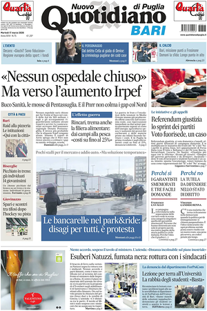 Prima pagina Nuovo Quotidiano di Puglia (Bari) di oggi - Quotidiano regionale