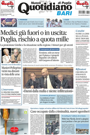 Prima pagina Nuovo Quotidiano di Puglia (Bari) di oggi - Quotidiano regionale