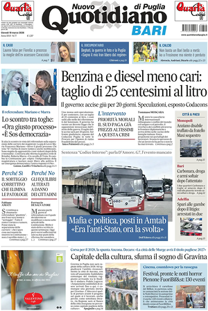 Prima pagina Nuovo Quotidiano di Puglia (Bari) di oggi - Quotidiano regionale