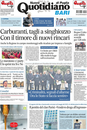 Prima pagina Nuovo Quotidiano di Puglia (Bari) di oggi - Quotidiano regionale