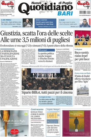 Prima pagina Nuovo Quotidiano di Puglia (Bari) di oggi - Quotidiano regionale