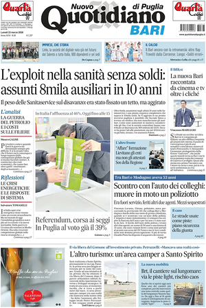 Prima pagina Nuovo Quotidiano di Puglia (Bari) di oggi - Quotidiano regionale
