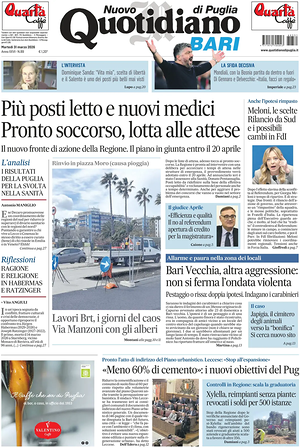 Prima pagina Nuovo Quotidiano di Puglia (Bari) di oggi - Quotidiano regionale