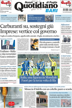 Prima pagina Nuovo Quotidiano di Puglia (Bari) di oggi - Quotidiano regionale