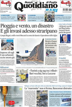 Prima pagina Nuovo Quotidiano di Puglia (Bari) di oggi - Quotidiano regionale