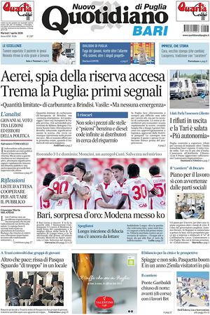 Prima pagina Nuovo Quotidiano di Puglia (Bari) di oggi - Quotidiano regionale