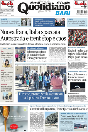 Prima pagina Nuovo Quotidiano di Puglia (Bari) di oggi - Quotidiano regionale
