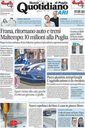 Prima pagina Nuovo Quotidiano di Puglia (Bari) di oggi - Quotidiano regionale