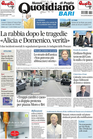 Prima pagina Nuovo Quotidiano di Puglia (Bari) di oggi - Quotidiano regionale