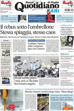 Prima pagina Nuovo Quotidiano di Puglia (Bari) di oggi - Quotidiano regionale