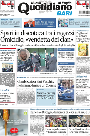 Prima pagina Nuovo Quotidiano di Puglia (Bari) di oggi - Quotidiano regionale