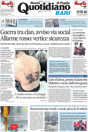 Prima pagina Nuovo Quotidiano di Puglia (Bari) di oggi - Quotidiano regionale