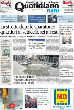 Prima pagina Nuovo Quotidiano di Puglia (Bari) di oggi - Quotidiano regionale