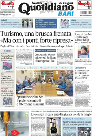 Prima pagina Nuovo Quotidiano di Puglia (Bari) di oggi - Quotidiano regionale