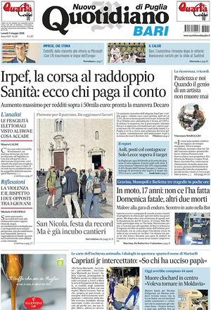 Prima pagina Nuovo Quotidiano di Puglia (Bari) di oggi - Quotidiano regionale