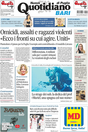 Prima pagina Nuovo Quotidiano di Puglia (Bari) di oggi - Quotidiano regionale