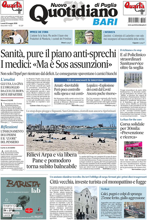 Prima pagina Nuovo Quotidiano di Puglia (Bari) di oggi - Quotidiano regionale