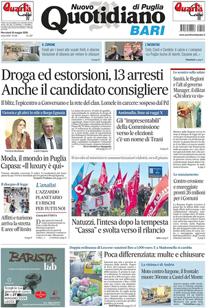 Prima pagina Nuovo Quotidiano di Puglia (Bari) di oggi - Quotidiano regionale
