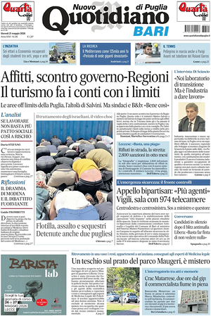 Prima pagina Nuovo Quotidiano di Puglia (Bari) di oggi - Quotidiano regionale
