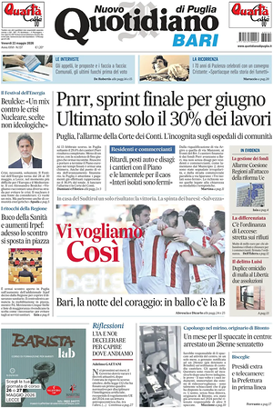 Prima pagina Nuovo Quotidiano di Puglia (Bari) di oggi - Quotidiano regionale