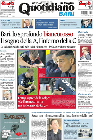 Prima pagina Nuovo Quotidiano di Puglia (Bari) di oggi - Quotidiano regionale