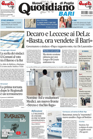 Prima pagina Nuovo Quotidiano di Puglia (Bari) di oggi - Quotidiano regionale