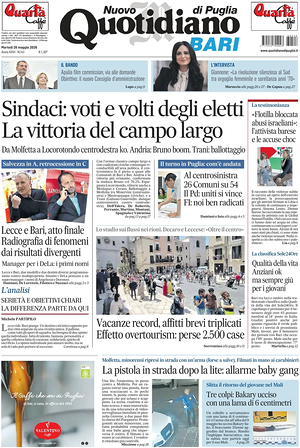 Prima pagina Nuovo Quotidiano di Puglia (Bari) di oggi - Quotidiano regionale