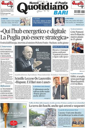 Prima pagina Nuovo Quotidiano di Puglia (Bari) di oggi - Quotidiano regionale