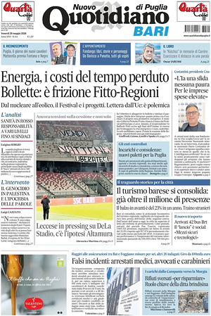 Prima pagina Nuovo Quotidiano di Puglia (Bari) di oggi - Quotidiano regionale