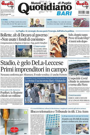Prima pagina Nuovo Quotidiano di Puglia (Bari) di oggi - Quotidiano regionale